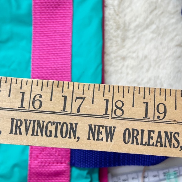 Vintage 90s Teal Purple Nylon Tote Bag Travel Gym Shoulder Bag Expands to 18" - Picture 6 of 7